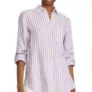 EUC Lauren Ralph Lauren Striped Purple Popover Linen Top Large